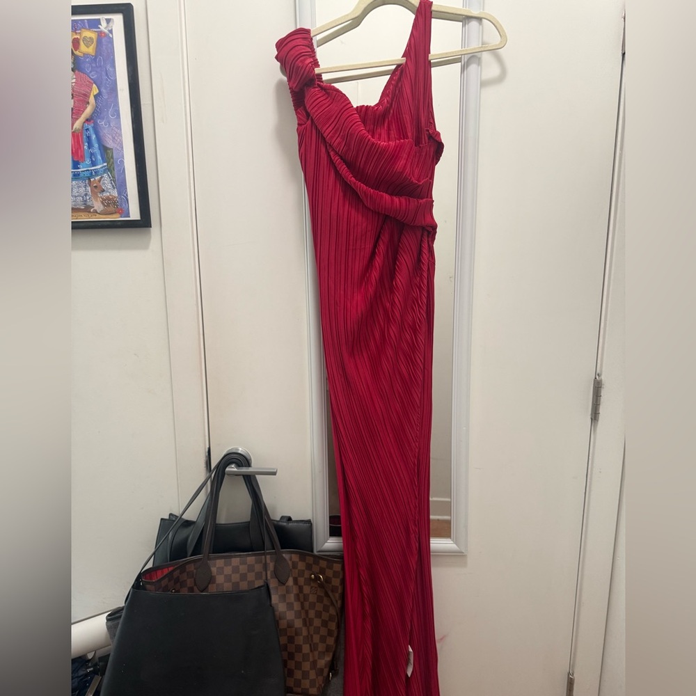 ASOS One-Shoulder Red Pleated Maxi Dress